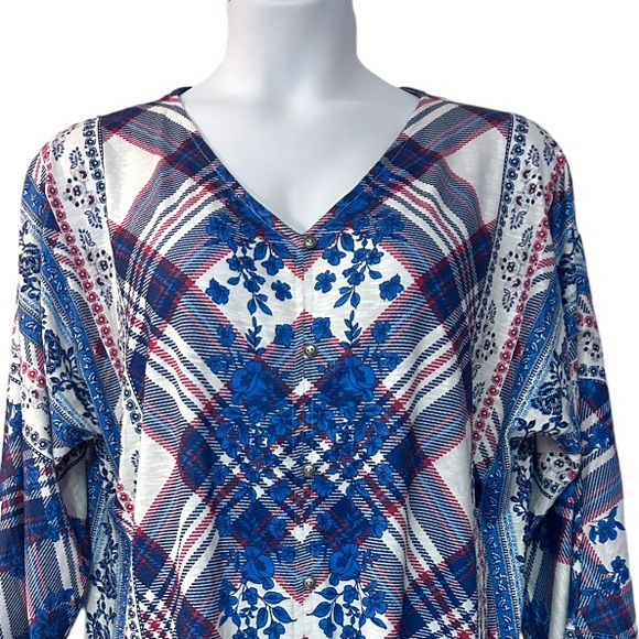 Style & Co Floral Plaid Tie Waist T-Shirt Knit Soft Stretchy Spring Casual Top - Picture 7 of 11